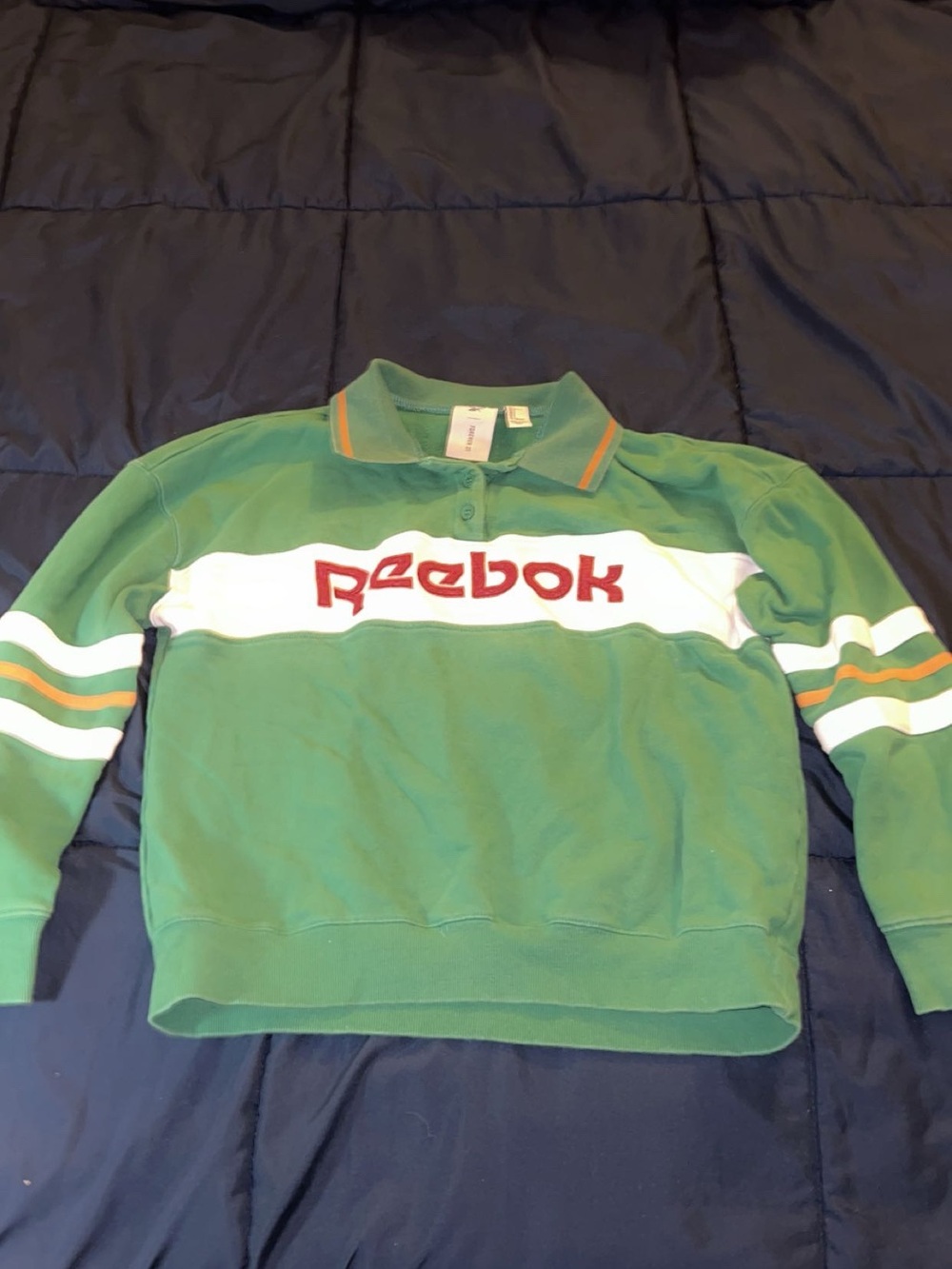 Reebok Green Crewneck Sweatshirt with White Chest Stripe and Red Logo